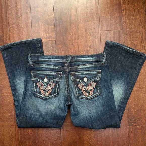 Plastic by Gly Early 2000s Y2K Style Blue Jeans,  Embroidered Pockets, Size 11 - Picture 1 of 16